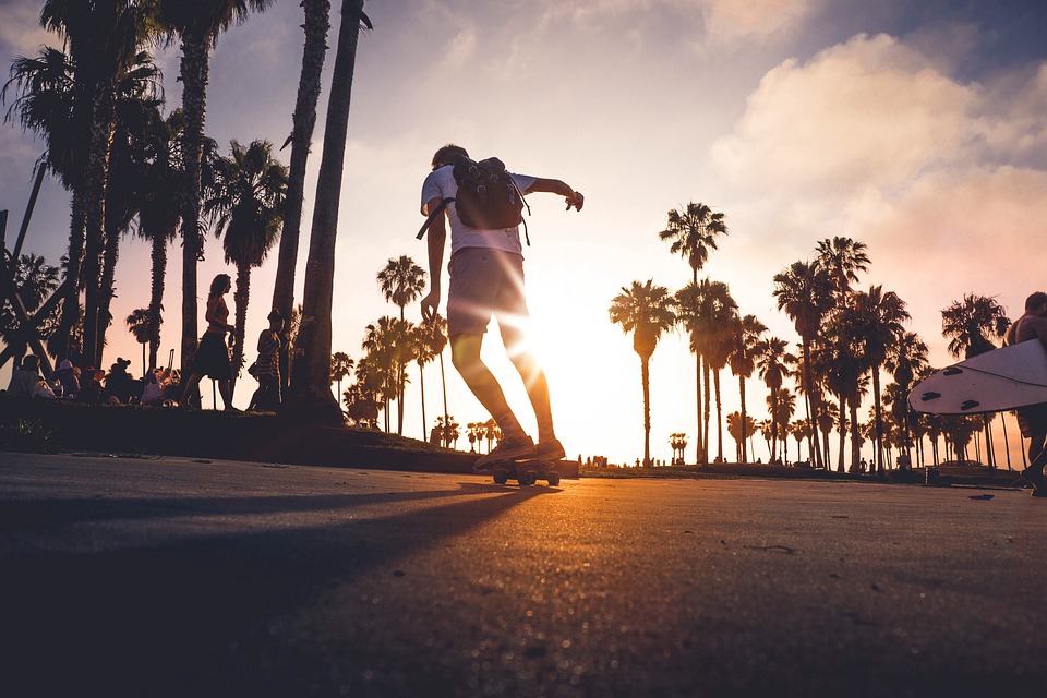 skateboarding, sunset, outdoor