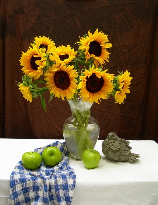 sunflowers, apples, still life