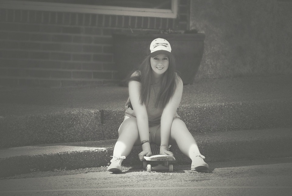 girl, skateboard, young