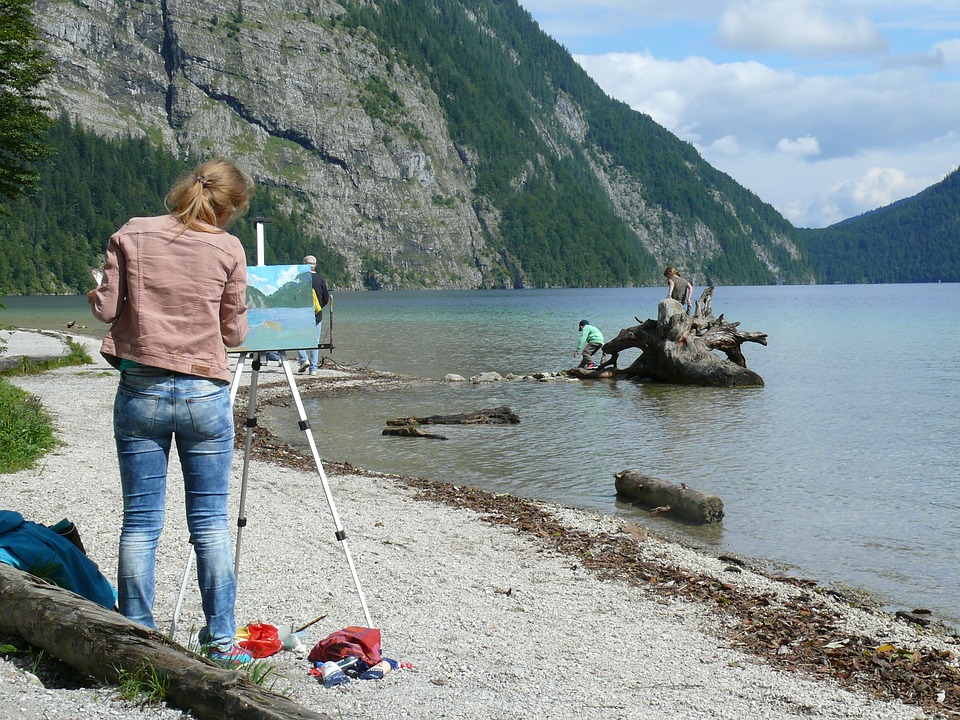 lake, painter, paint