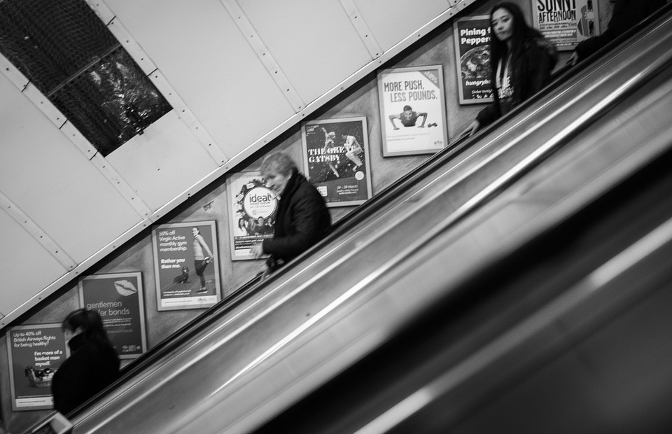 escalator, people, subway