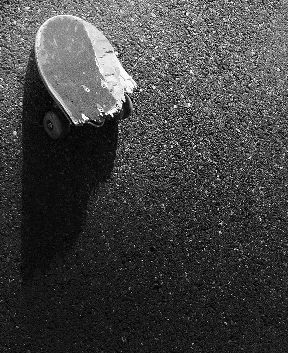 broken, skateboard, pavement
