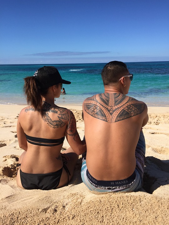 beach, love, tattoos