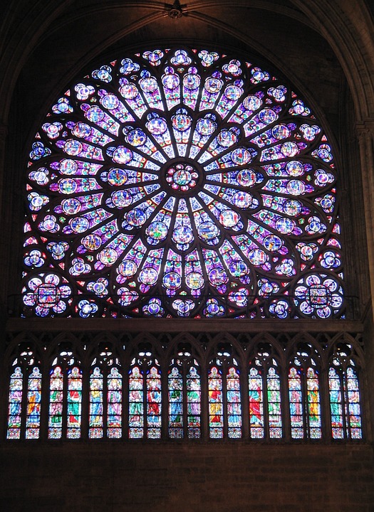 notre dame cathedral, stained glass window, rose