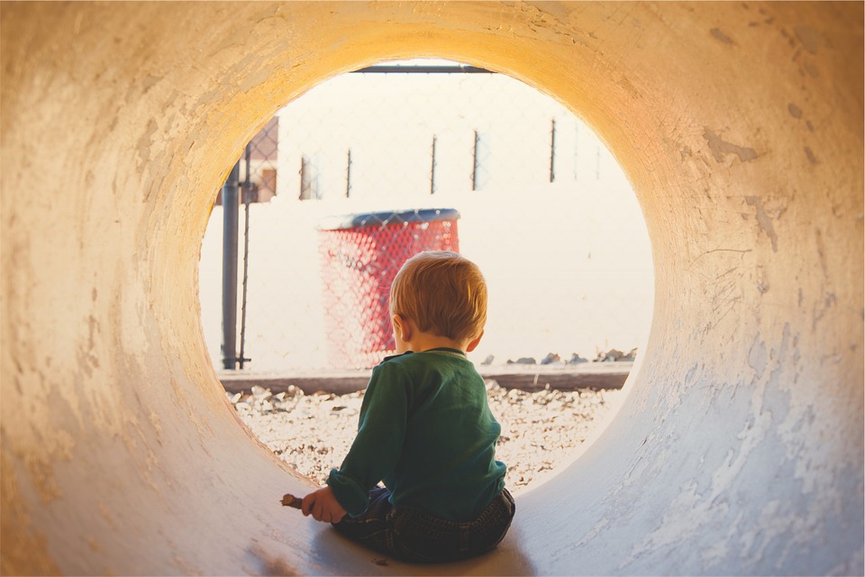 child, kid, tunnel