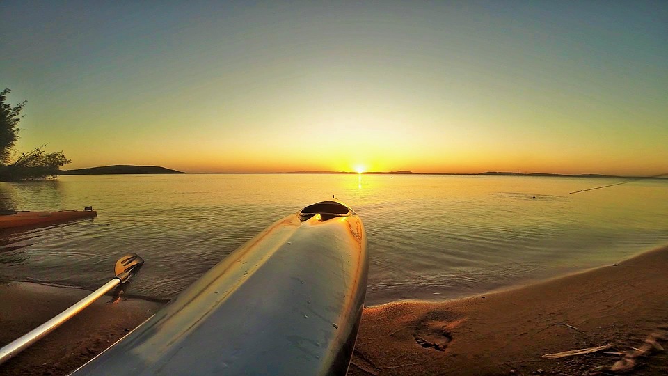 summer, kayak, sunset