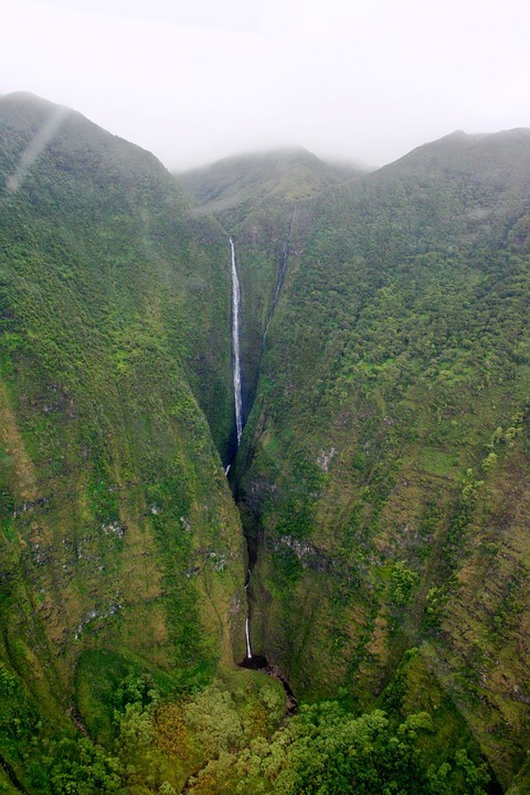 waterfall, aerial, molokai