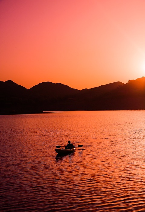 sunset, kayaking, lake