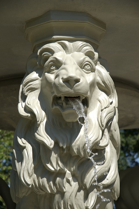 fountain, lion, statue