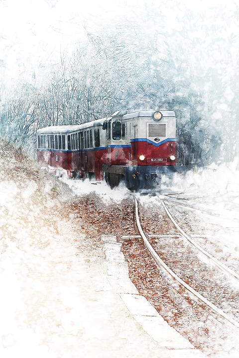 train, road, winter