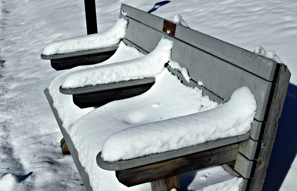 bench, snowy, winter