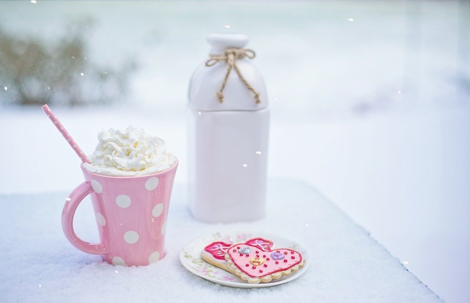 valentine's day, hot chocolate, heart cookies