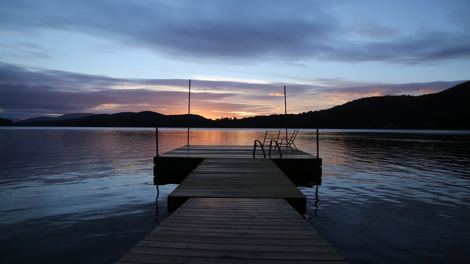 wharf, lake, sunset