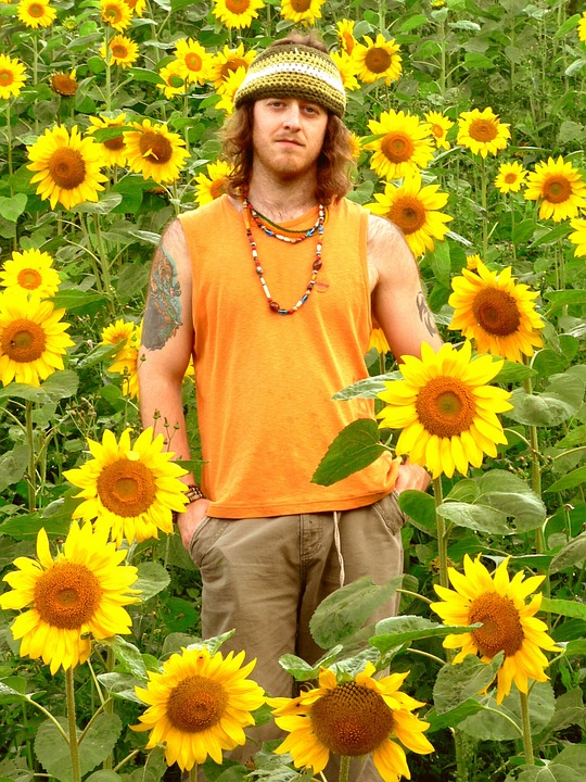 hippie, sunflowers, yellow