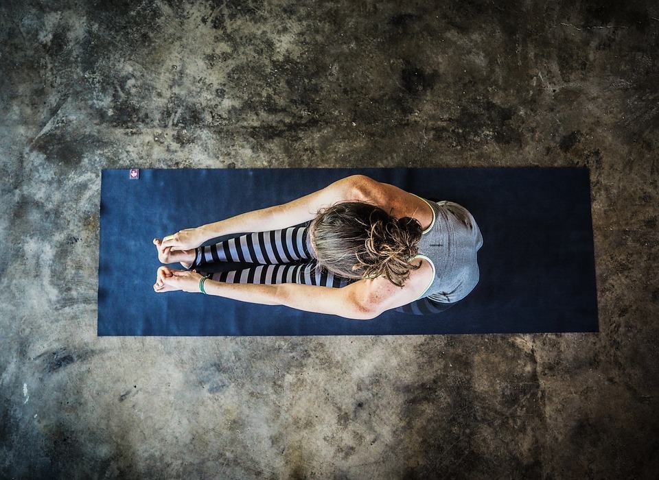 yoga, woman, mat