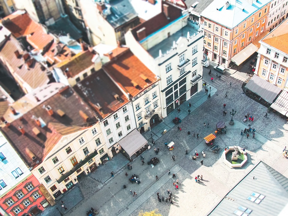 urban, square, aerial view
