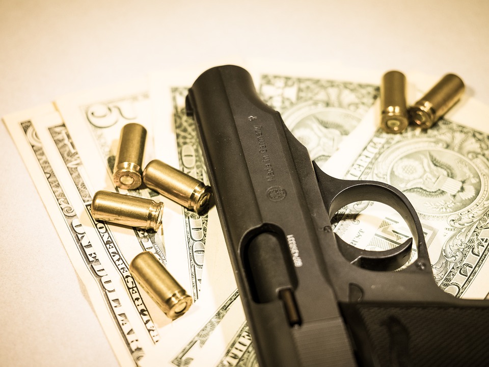 money, pistol, cartridges