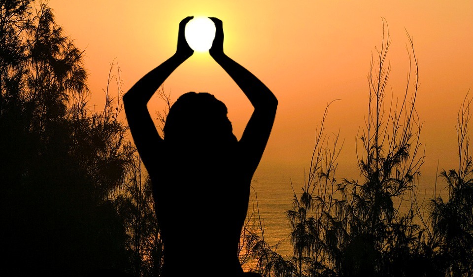 yoga, sun, meditation holding