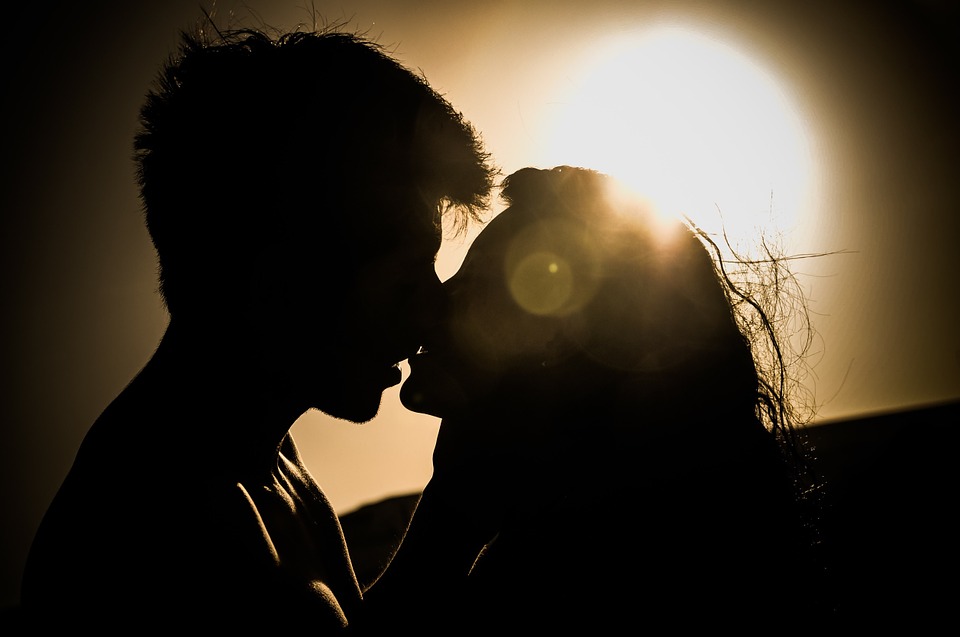 sunset, kiss, couple