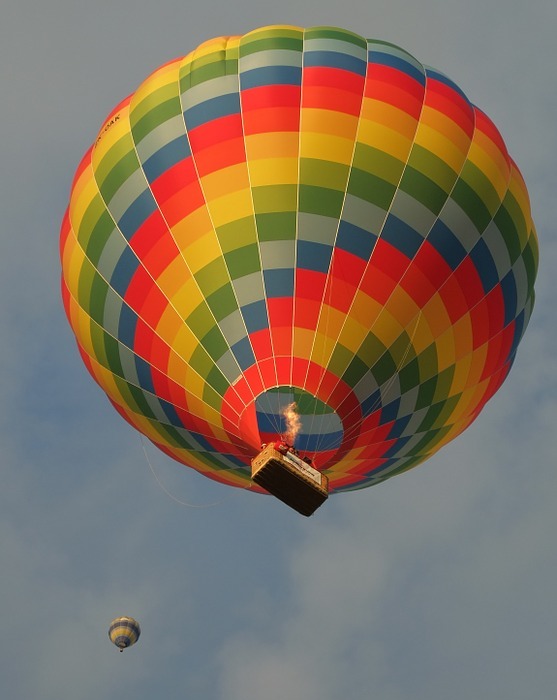 hot air balloon, rising, sky