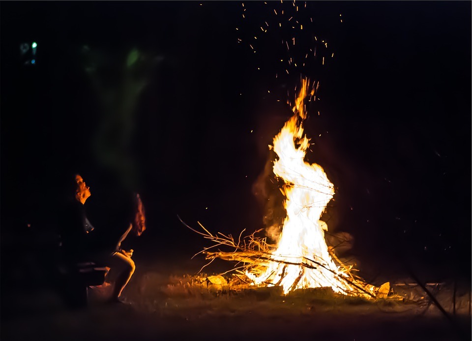bonfire, camping, flames
