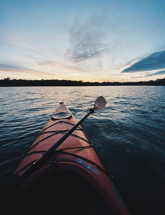 kayak, lake, sunset