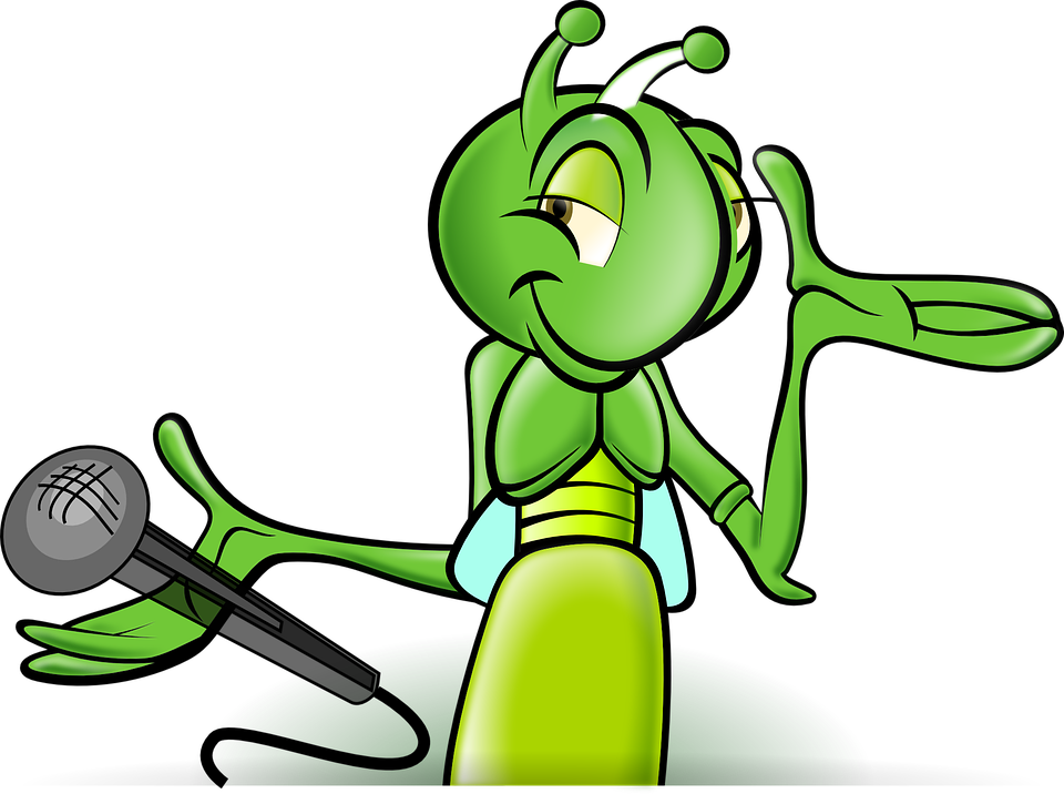 cricket, microphone, cartoon