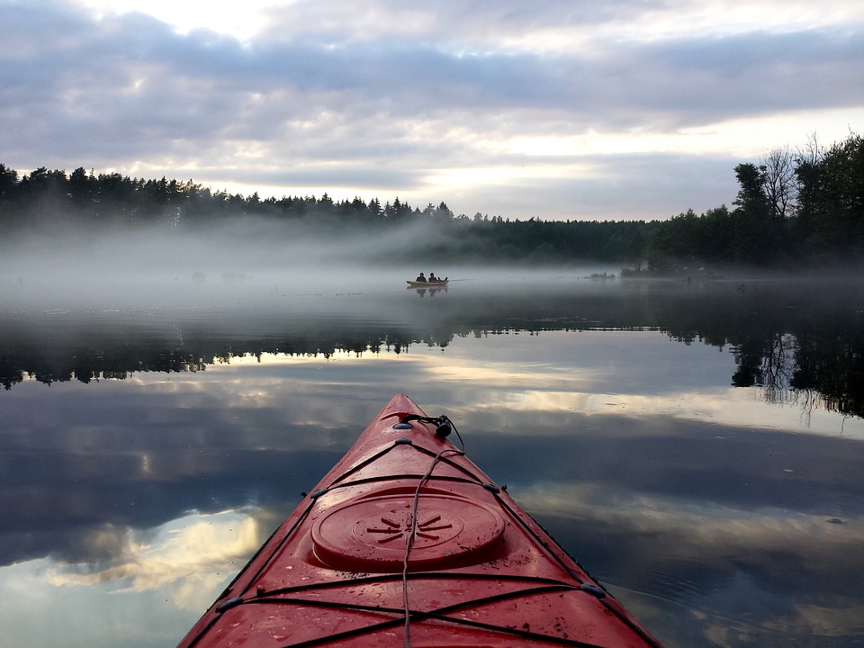 kayaks, lake, nature