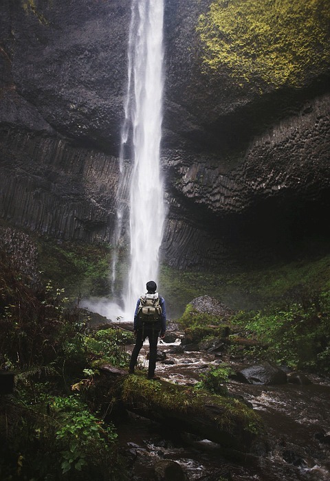 wilderness, waterfall, hiker