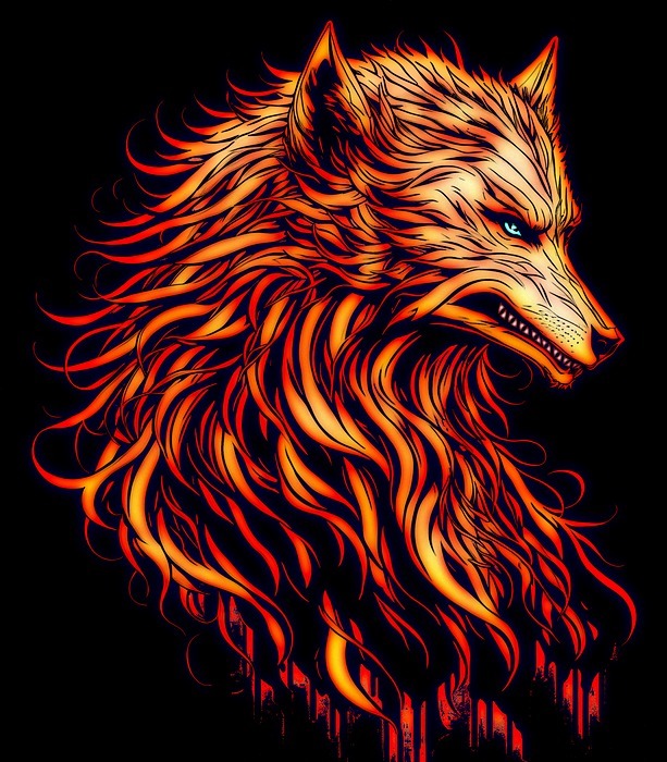ai generated, wolf, fire