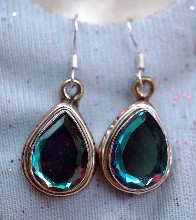 glass, copper sterling silver, earrings
