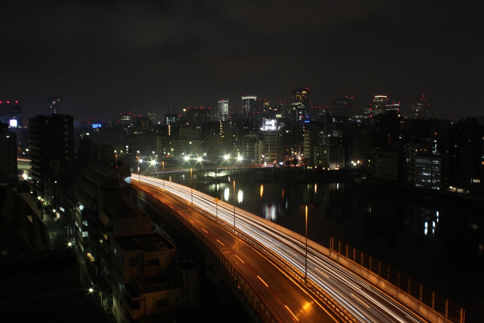 bridge, highway, night