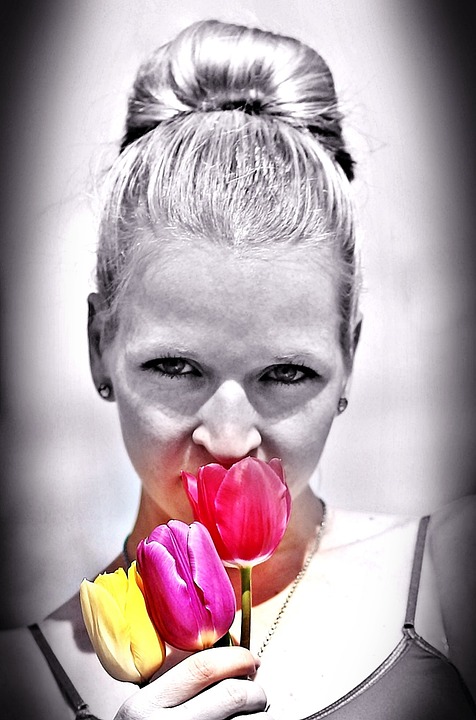 tulips, woman, flower