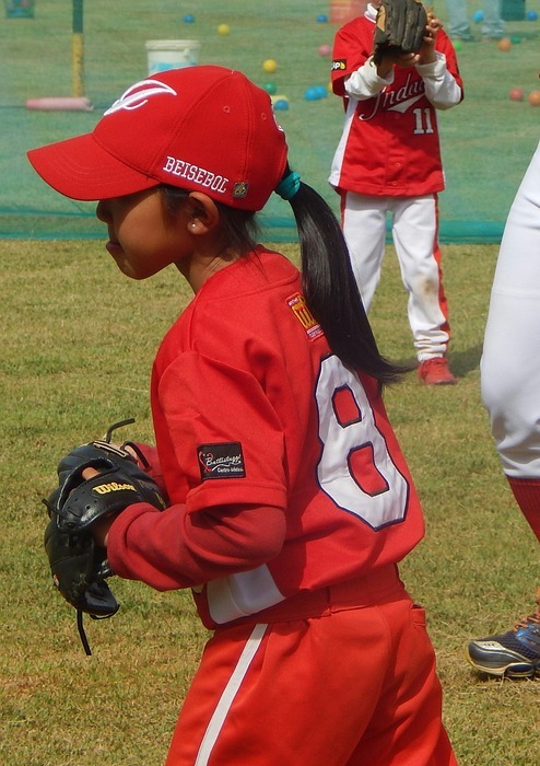 baseball, red uniform, girl
