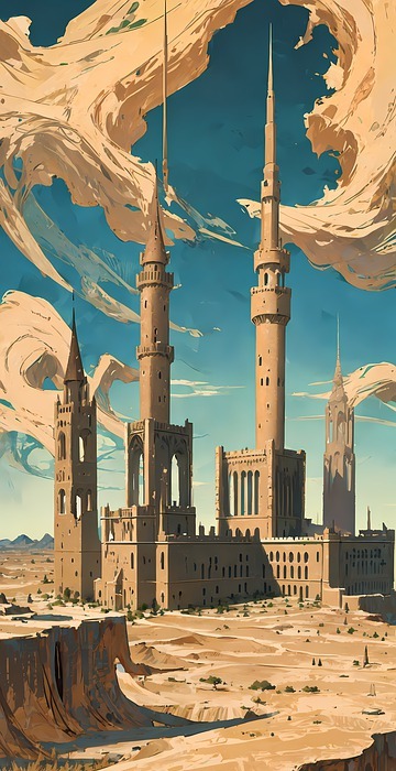 ai generated, desert, towers