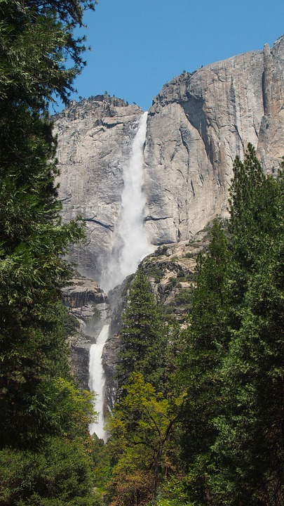 waterfall, yosemite, falls