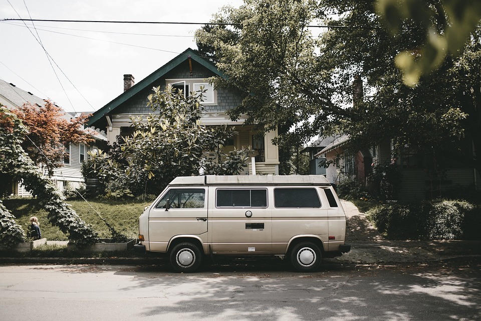van, house, neighbourhood