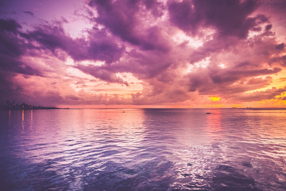 sunset, ocean, purple