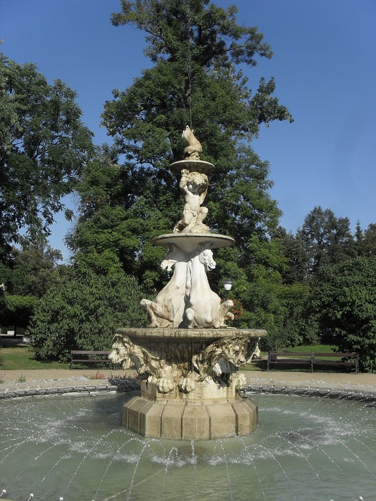 fountain, statues, horse