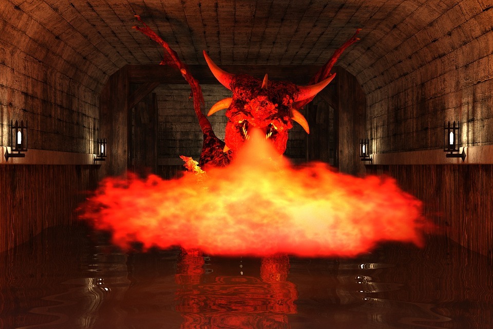 underground, dragon, fire