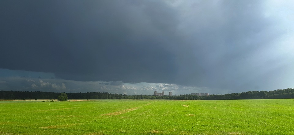 field, clouds, thunderstorm