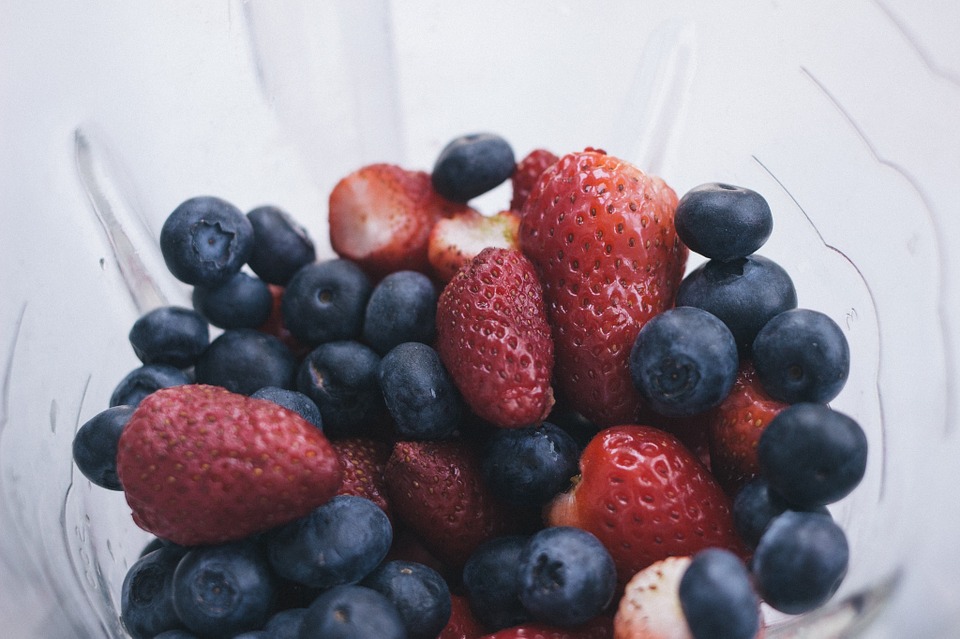 strawberries, blueberries, fruits