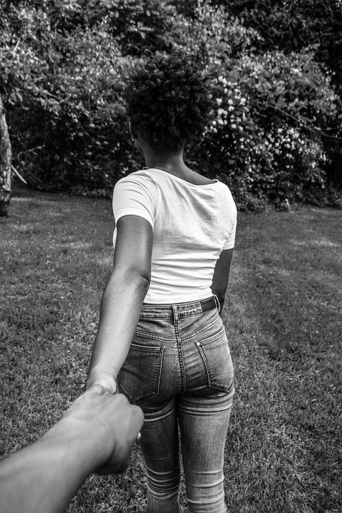 girl, back, holding hands