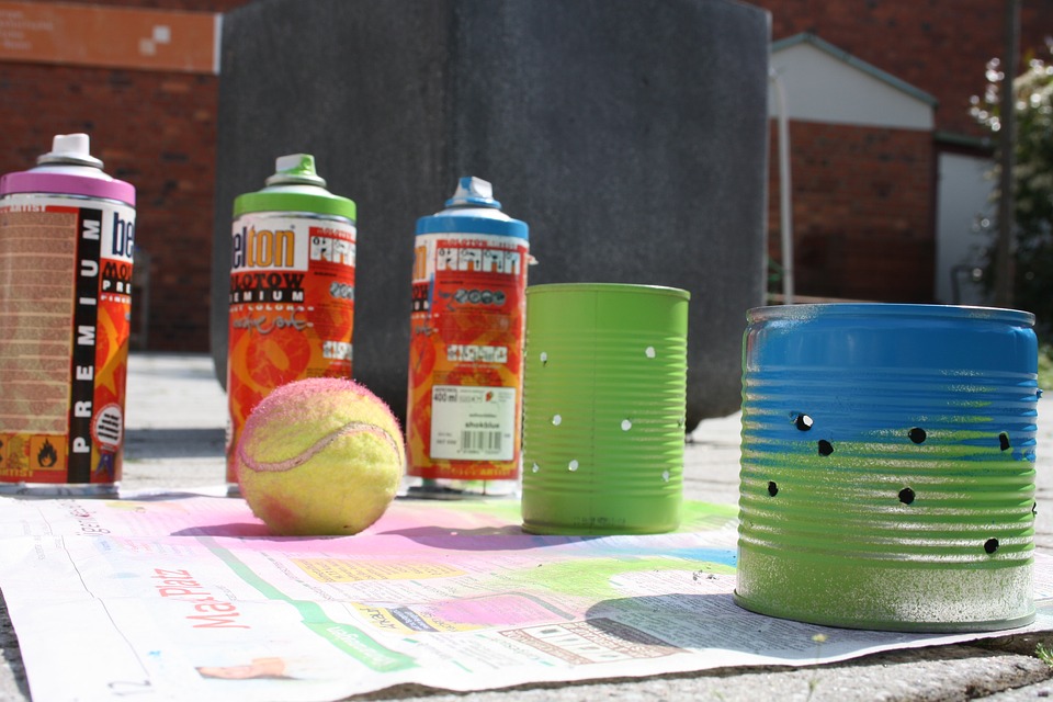 youth work, spray can, tennis ball