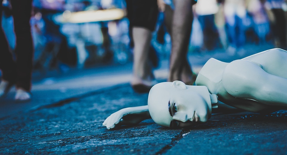 mannequin, lying down, street