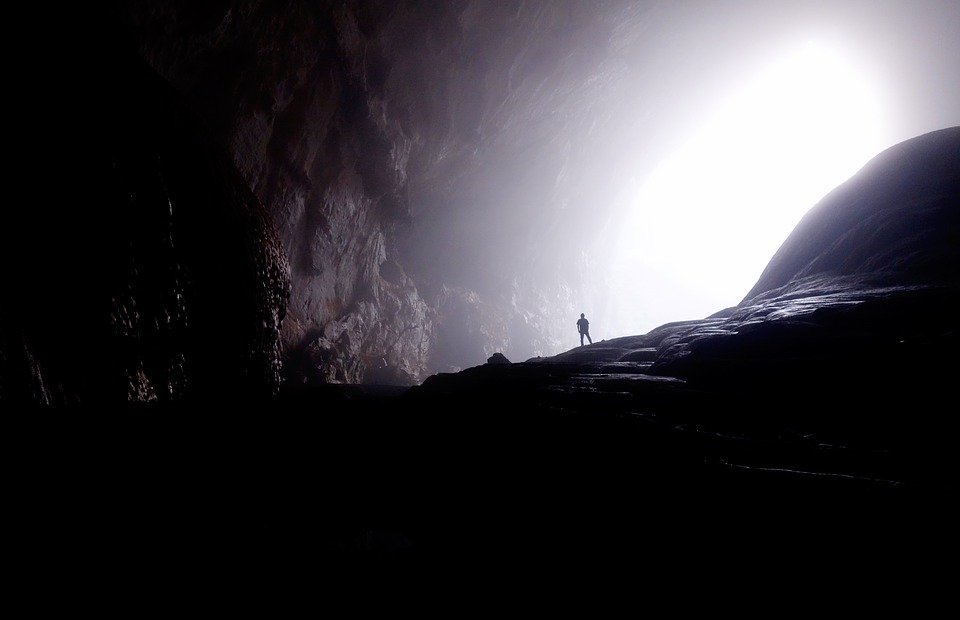 cave, light, person