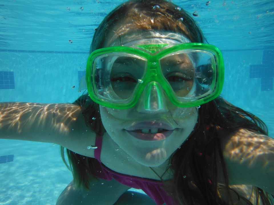 underwater swimmer with mask, summer, pool