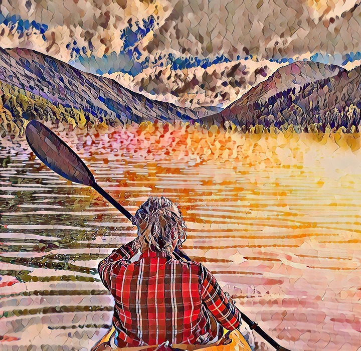 kayaking, woman, lake