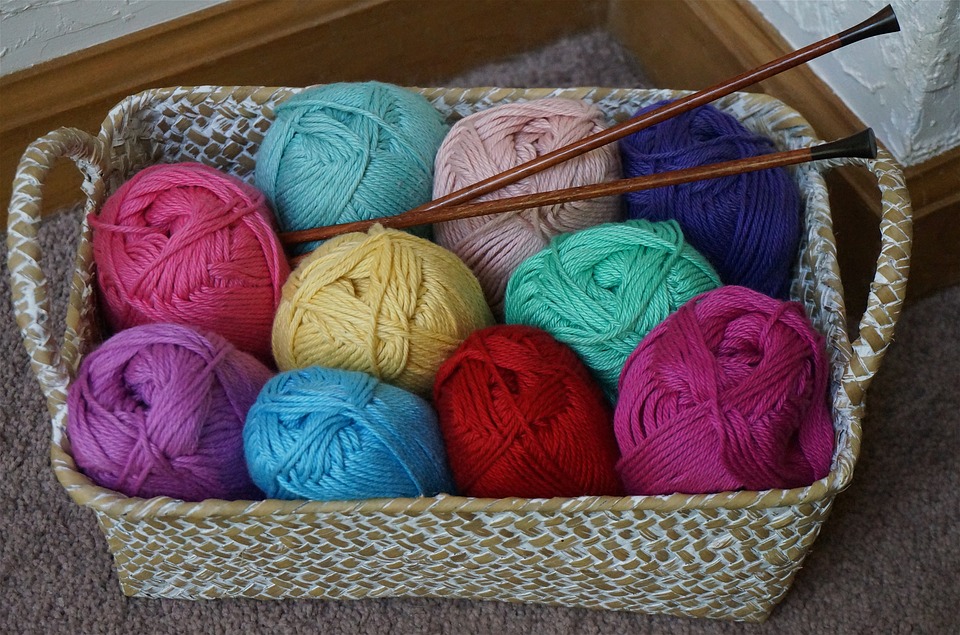 cotton baby yarn, knitting, knitting needles