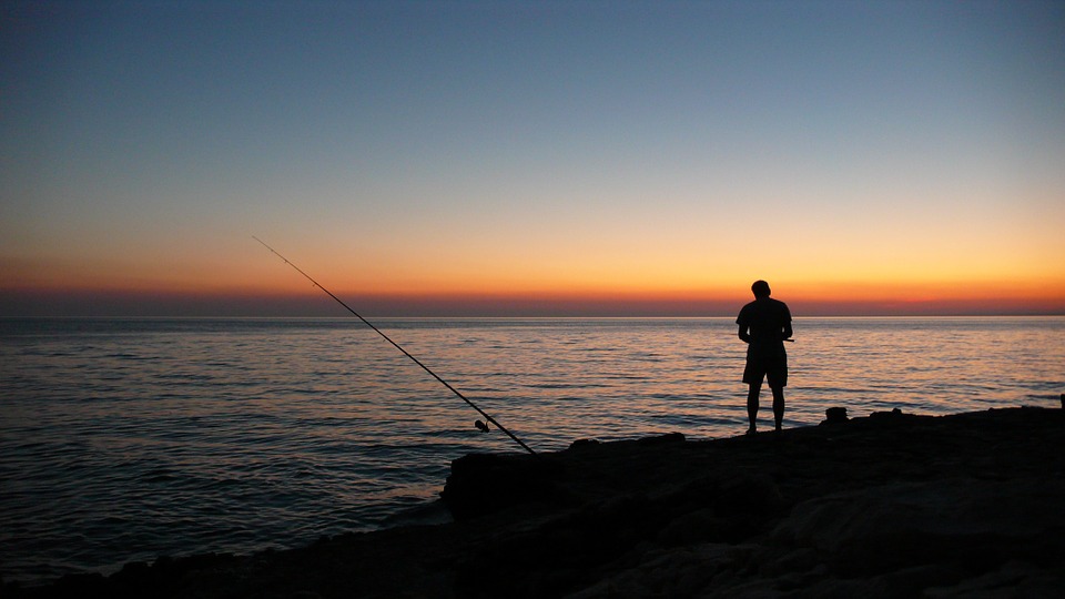 sunset, sea, angler